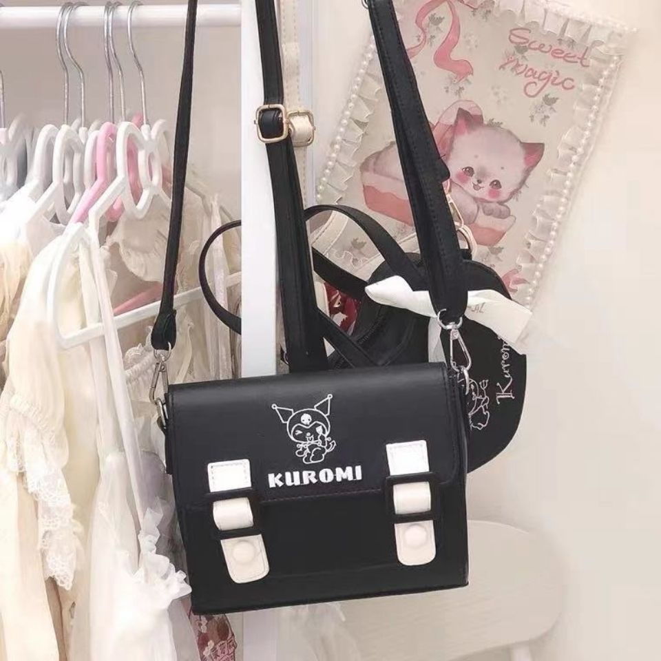 Túi Xách Da PU Dáng Vuông In Hình Sanrio Cinnamoroll Kuromi Melody Dễ Thương