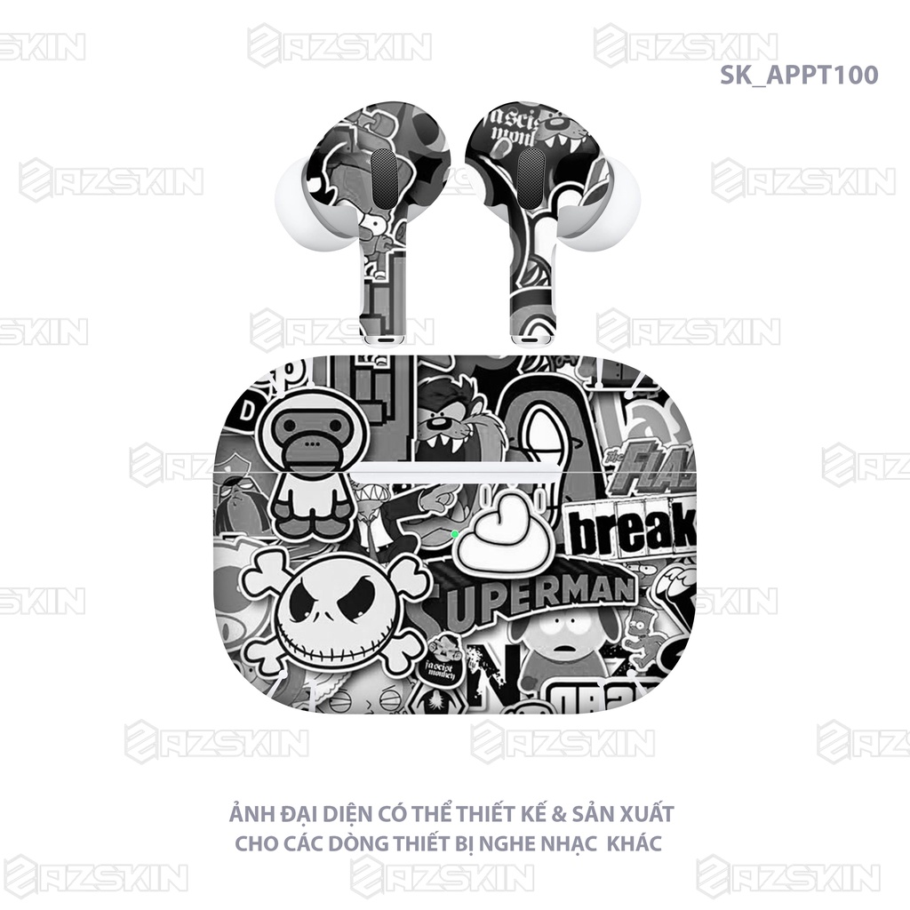 Dán Skin Hình Airpod 1/2/Pro Mẫu Sticker Black &amp; White |SK_APPT100| Chất Liệu PVC Chống Nước, Bền Màu, Cắt Sẵn Khuôn