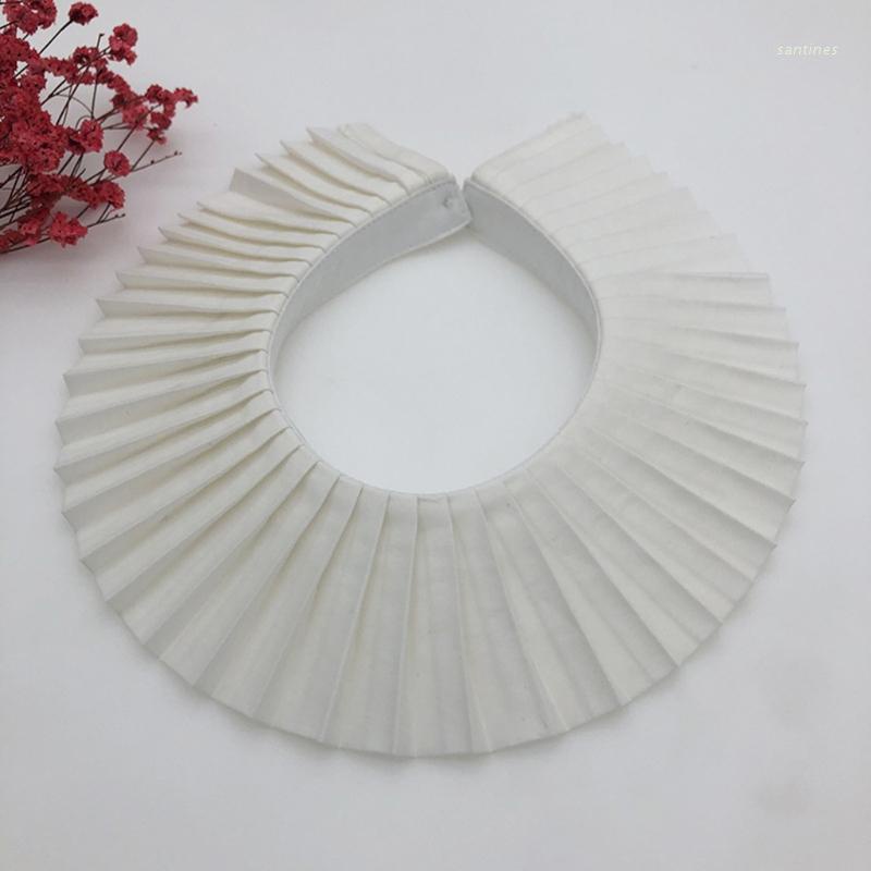 Cổ Áo Sơ Mi Giả Màu Trắng Xếp Ly Cài Khuy Đính Ngọc Trai Giả Có Thể Tháo Rời Cho Nữ