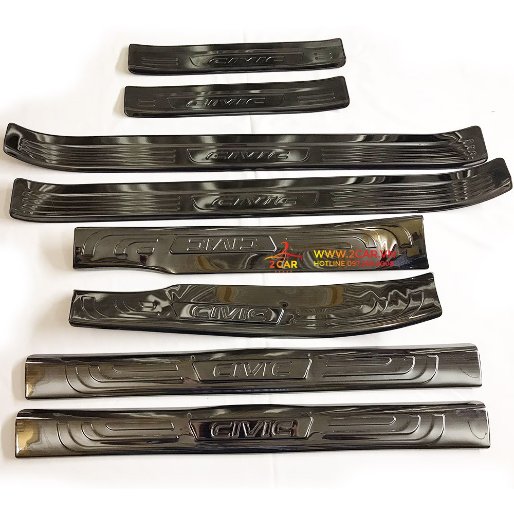 Ốp Bậc Cửa, Nẹp Bước Chân Trong Ngoài Xe Honda Civic 2016 2017 2018 2019 2020 2021, chất liệu Titan