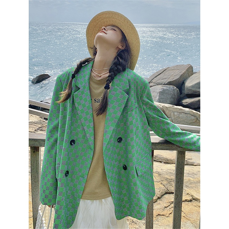 (Hàng Đẹp)Áo blazer oversize kẻ caro phong cách Hàn Quốc-HC892.Ảnh thật 4 hình cuối