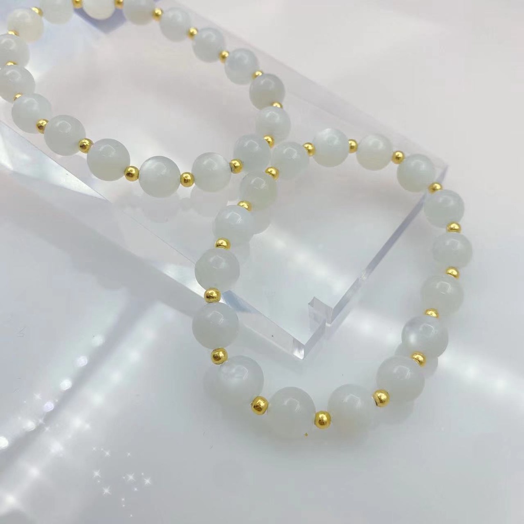 Vòng Tay Chuỗi Hạt Pha Lê Màu Trắng Bằng Thép Không Gỉ Đính Pha Lê Phong Cách Cổ Điển