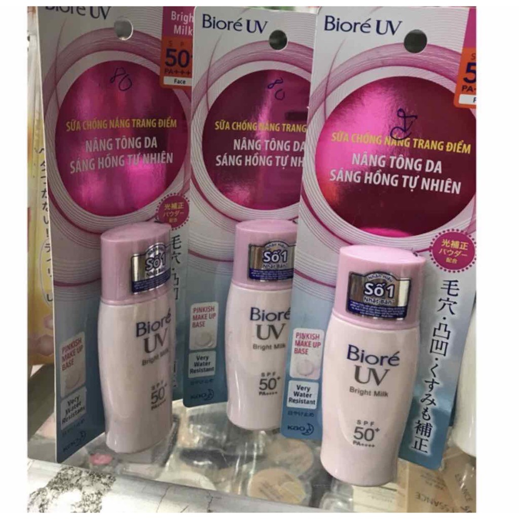 Kem chống nắng biore màu hồng Bioré UV Bright Face Milk