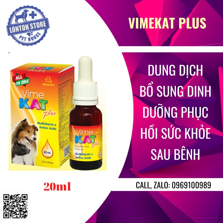 VEMEDIM Vimekat Plus Vitamin Giúp Tăng Cường Sức Khỏe Cho Chó Mèo Và Vật Nuôi  20ml - Lonton Store