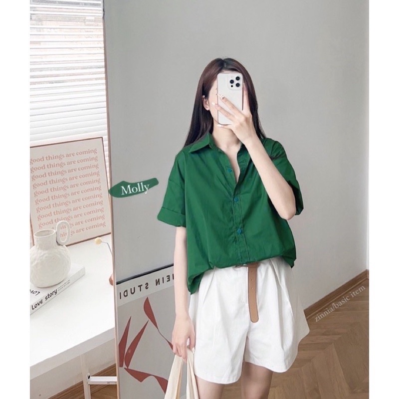 Sơ mi cộc tay trơn dáng rộng freesize | BigBuy360 - bigbuy360.vn