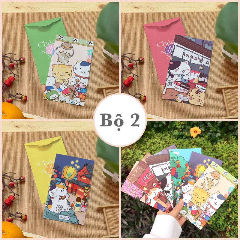 Bao lì xì 2024 hoạt hình mèo may mắn cát tường Bộ 6 cái TINA SHOP LIXI22