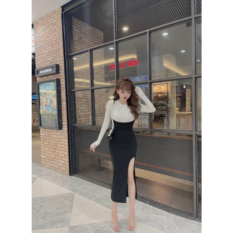 Đầm body dáng dài xẻ tà tay dài duyên dáng | BigBuy360 - bigbuy360.vn