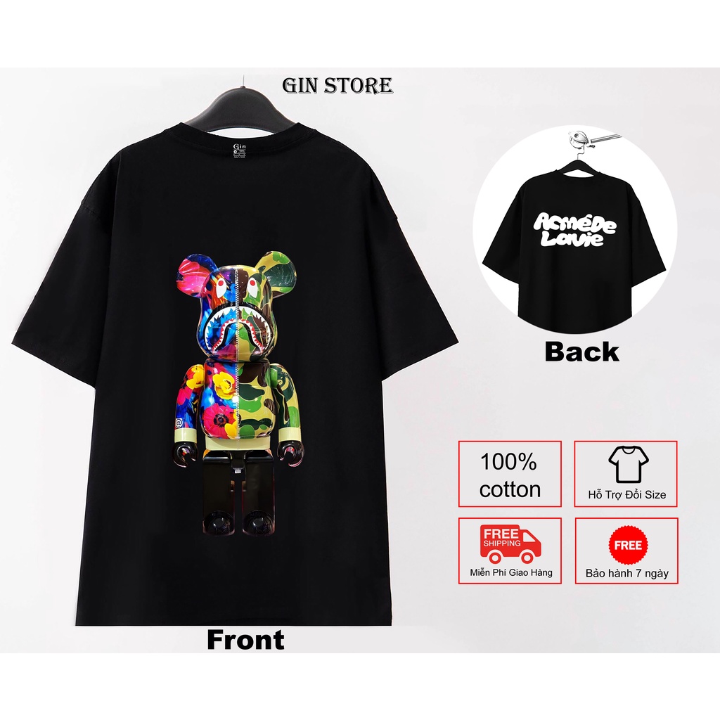 Áo thun Bearbrick Số 16 thun Cotton co giãn 4 chiều Unisex Áo Đen