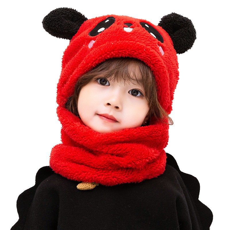 Mũ lông trùm đầu tai gấu PANDA dễ thương liền khăn cổ giữ ấm chống gió lạnh mùa đông