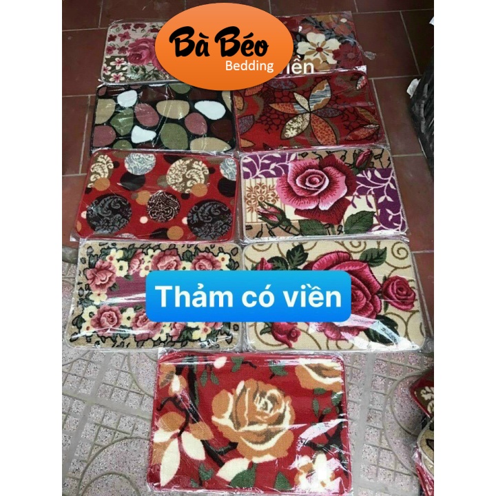 Thảm lau chân hoa văn có viền, thảm chùi chân hoạ tiết hoa 3D siêu thấm, Thảm nỉ lau chân chống trơn trượt cao cấp ( gia