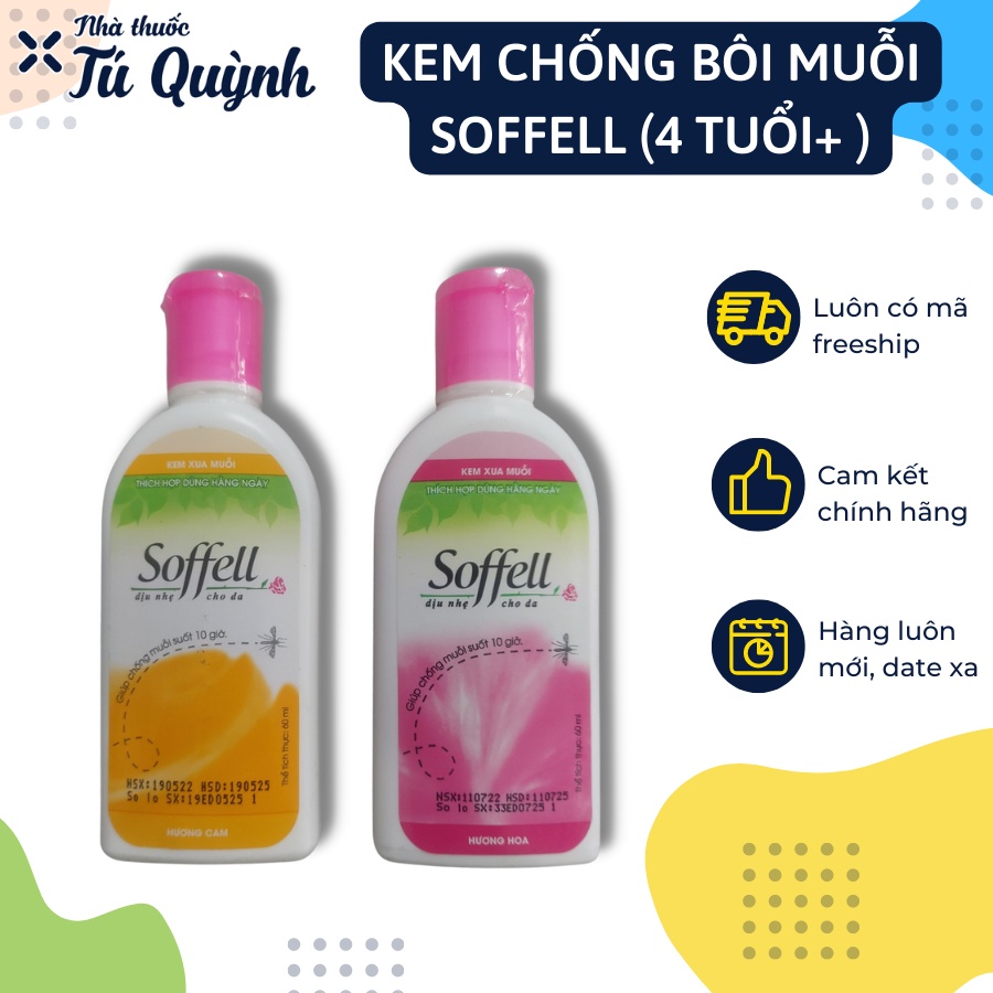 Kem bôi chống muỗi Soffell và chai xịt đuổi muỗi Soffell spray cho người lớn và bé từ 4 tuổi - hương cam / hương hoa