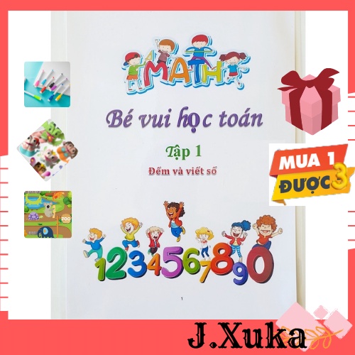Bé Vui Học Toán -  Học Đếm Và Viết Số -Viết Vẽ Tự Xóa, Dùng Vô Số Lần - Ép Plastic Chống Dính Mực Dễ Dàng Lau Chùi J49
