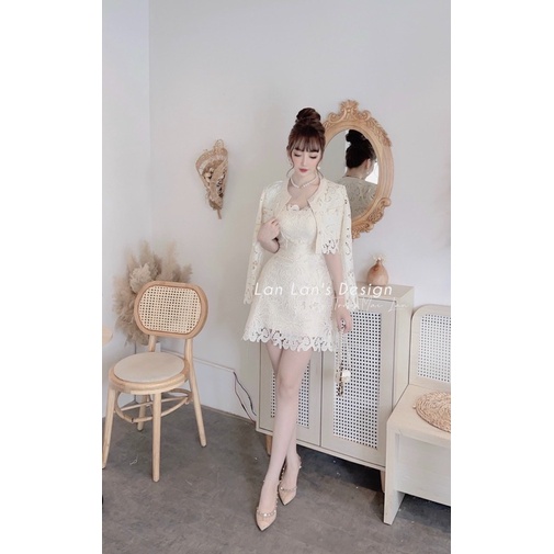 Set váy hai dây ren cao cấp kèm áo khoác ngoài