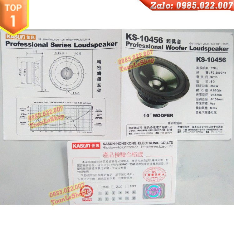 01 LOA BASS 25 KASUN TỪ 156MM – GIÁ 01 LOA BASS 2.5 TẤC