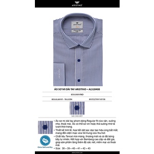 Áo sơ mi dài tay Aristino vải tencel siêu mềm mịn họa tiết sọc kẻ tà lượn from rộng  ALS18408