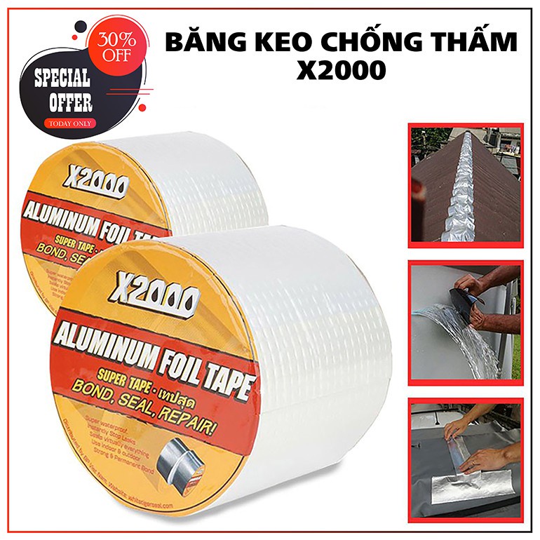 Băng keo chống thấm x2000 Nhật Bản chắc chắn, HOTTREND, chống thấm dột, dán tường, dán mái tôn kích thước 5x5và 5x10m