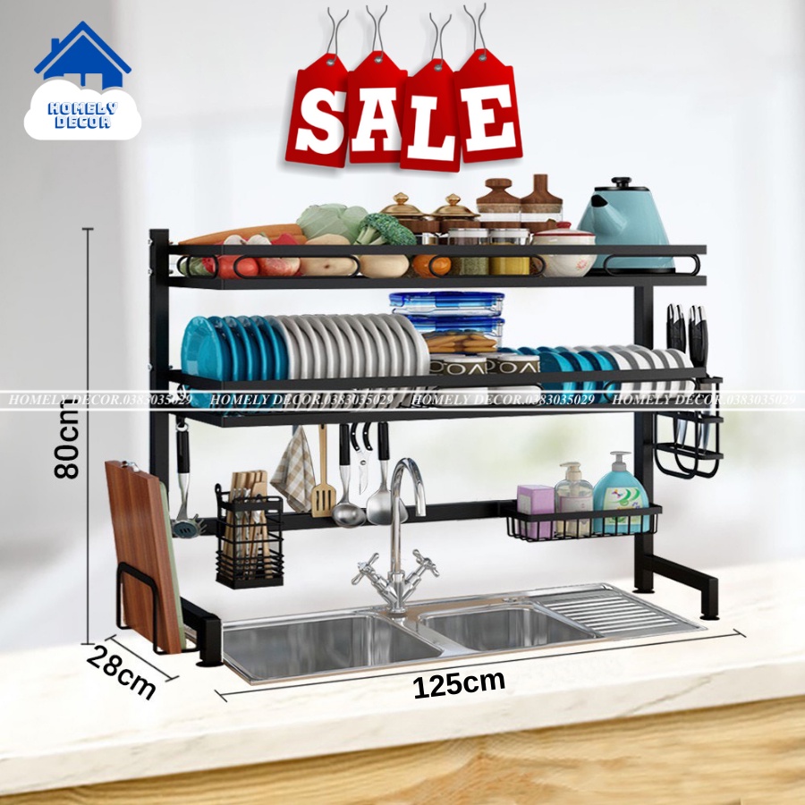 HÀNG ĐẶC BIỆT Kệ Để Bát Đĩa Đa Năng Thông Minh - Giá Để Đồ Chén Đĩa Trên Bồn Rửa Bát Thép Carbon Sơn Đen Cao Cấp