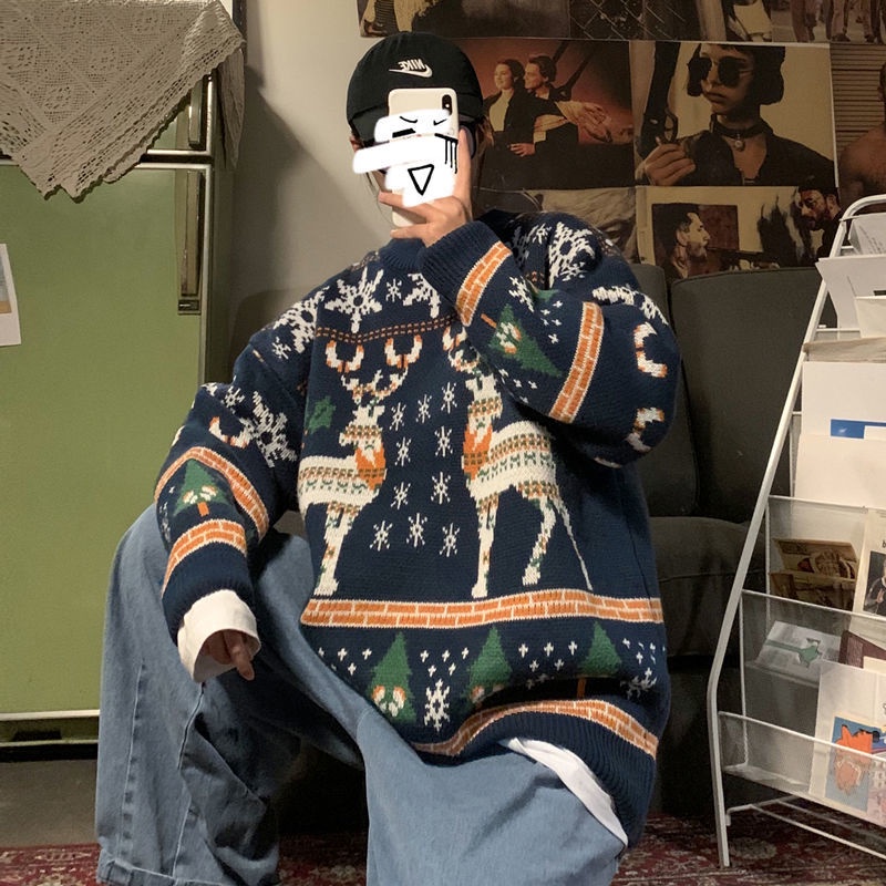 Áo Sweater Dệt Kim Dày Dáng Rộng Kiểu Hồng Kông Thời Trang Thu Đông Cho Các Cặp Đôi