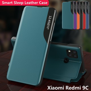 Bao da nắp gập chống sốc kèm giá đỡ có thể nhìn được cửa sổ thông minh cho Xiaomi Redmi 9C 9 C Redmi9C