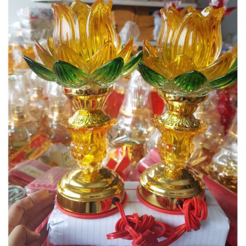 Đèn Hoa Sen Thủy Tinh Cắm Điện Đồ Thờ Cúng