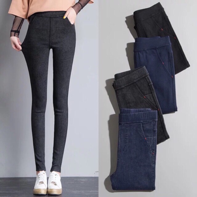 Quần Legging Jean Lót lông/Không lót lông cạp cao ôm dáng giữ nhiệt tốt