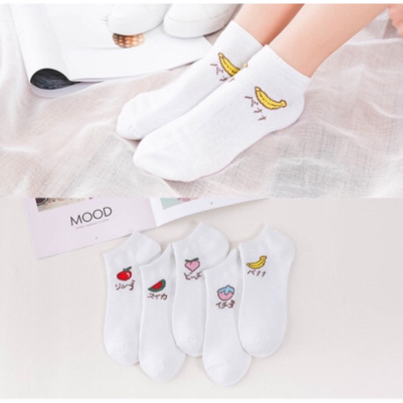 COMBO 10 ĐÔI Tất Hoa Quả Nữ Trắng Trơn