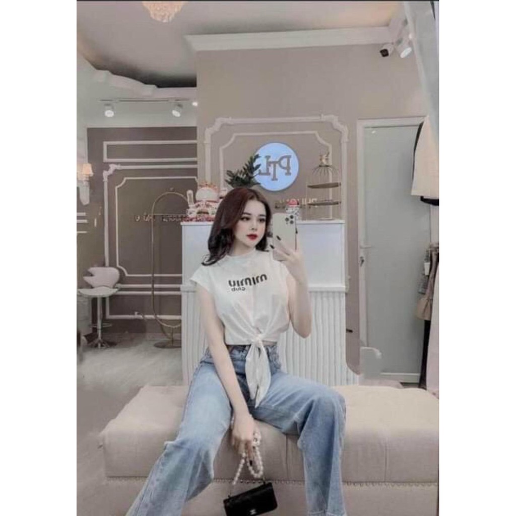 Áo phông nữ buộc vạt Miu miu | BigBuy360 - bigbuy360.vn