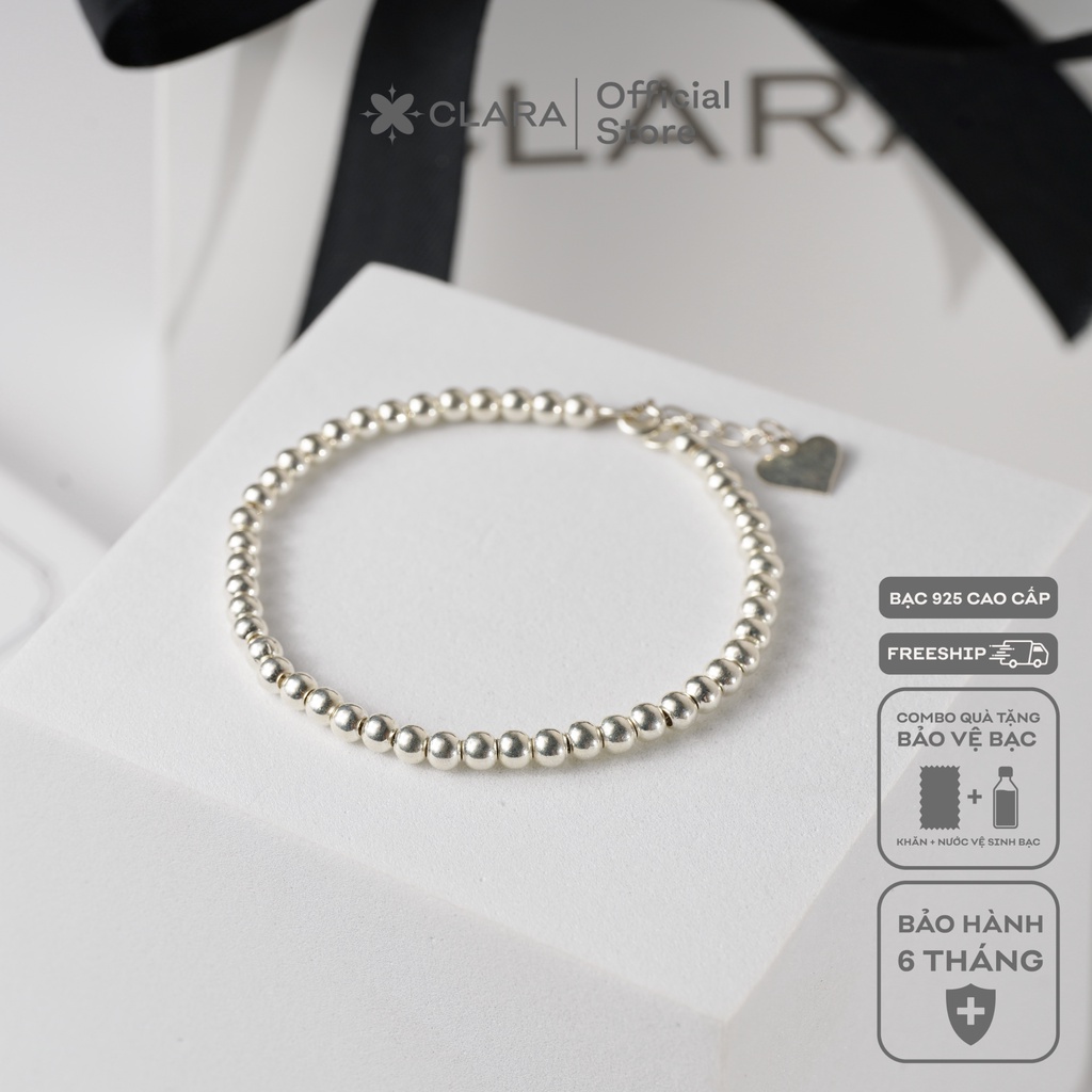 Vòng tay bạc nữ trơn bi cao cấp - Clara Jewelry L0001