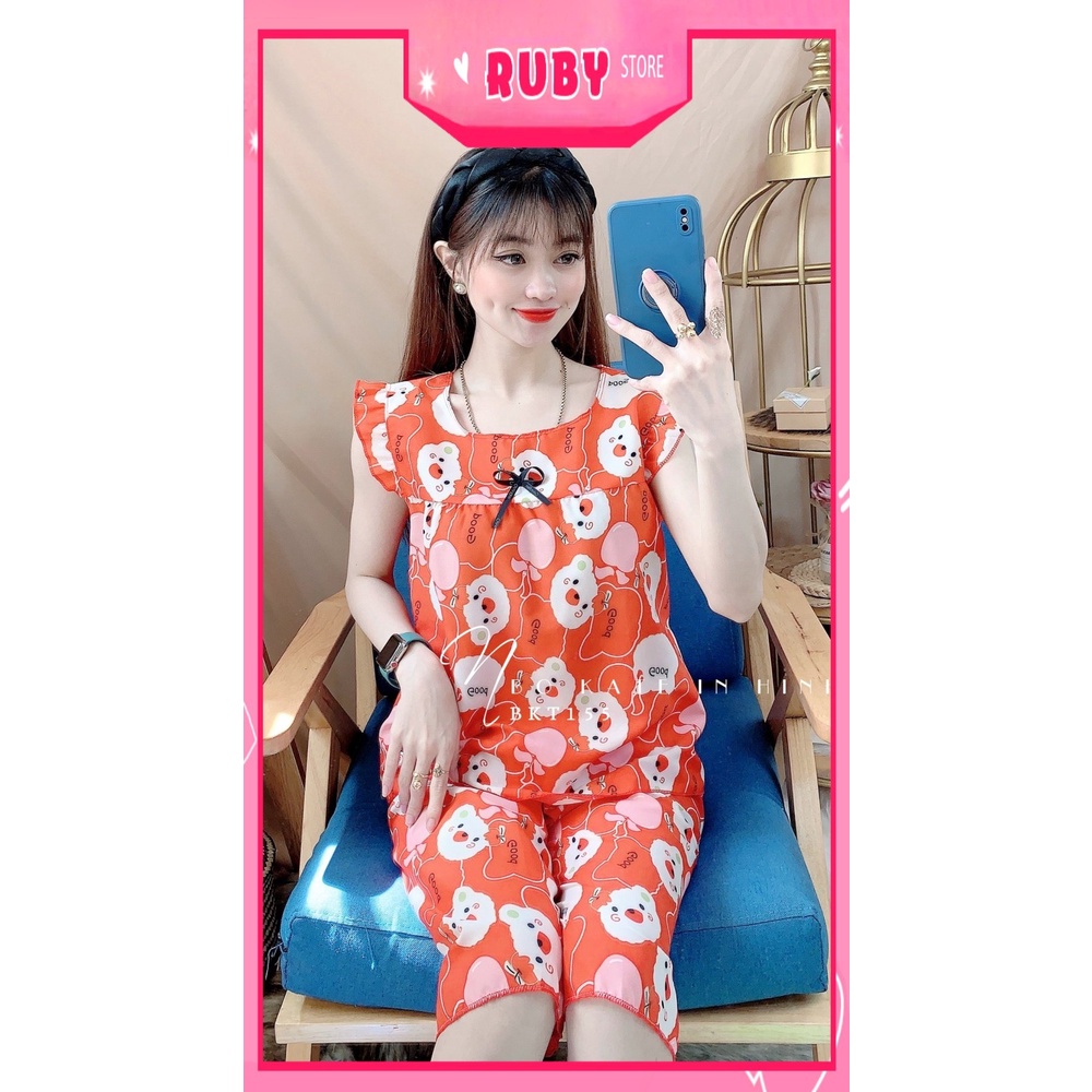 Đồ bộ nữ mặc nhà chất kate mềm mát in hình gấu hojta hình dễ thương Bộ kate lửng BKT155