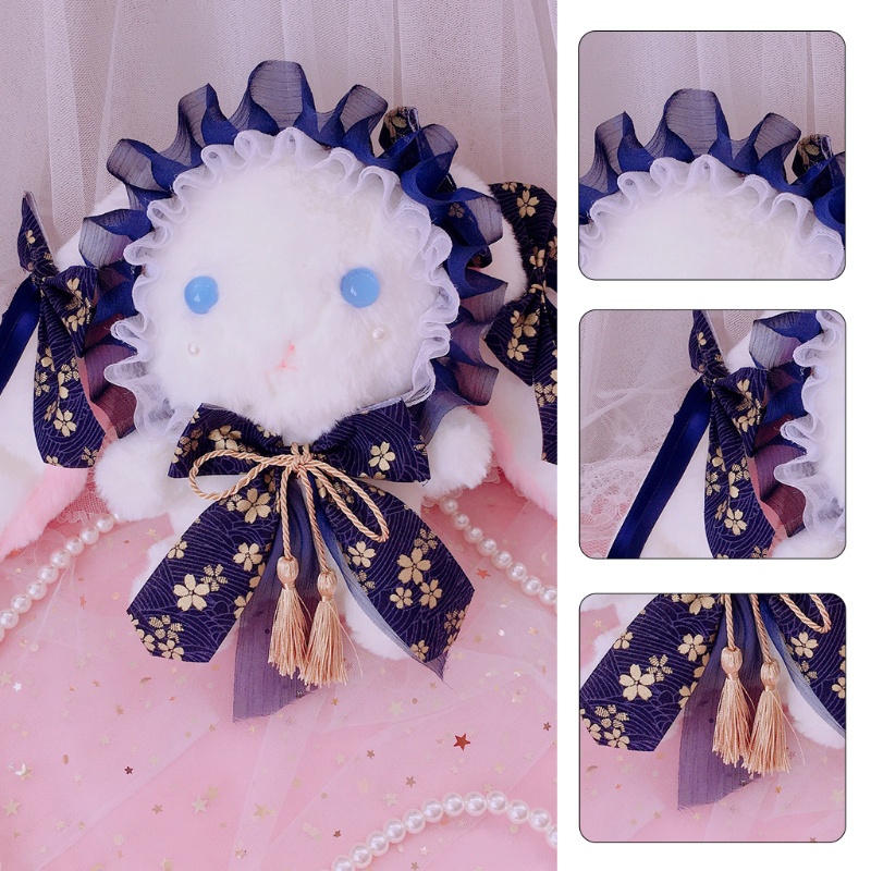 Túi Đeo Chéo Hình Thỏ Nhồi Bông Đính Ngọc Trai Phong Cách Lolita Dễ Thương