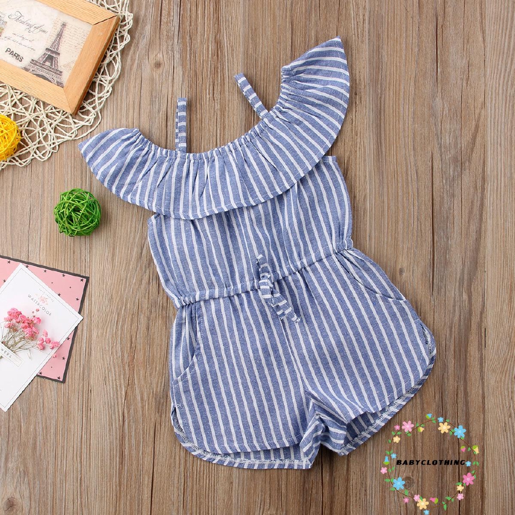 ღWSVღSummer Baby Girls Stripe Romper Kids Toddler Jumpsuit Playsuit Outfits Clothes