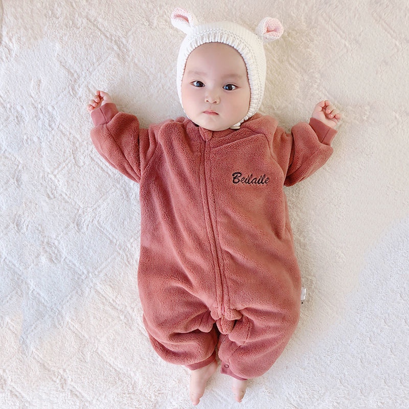 Đồ ngủ liền thân vải nhung san hô ấm áp thời trang dành cho bé sơ sinh