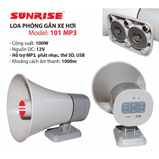 Loa Phóng Thanh Gắn Xe Hơi Sunrise 101 MP3