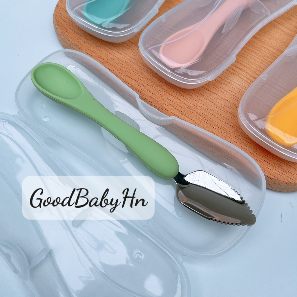 Thìa nạo hoa quả 2 đầu tiện lợi dành cho bé (có hộp đựng sạch sẽ) 𝐃𝟖𝟎