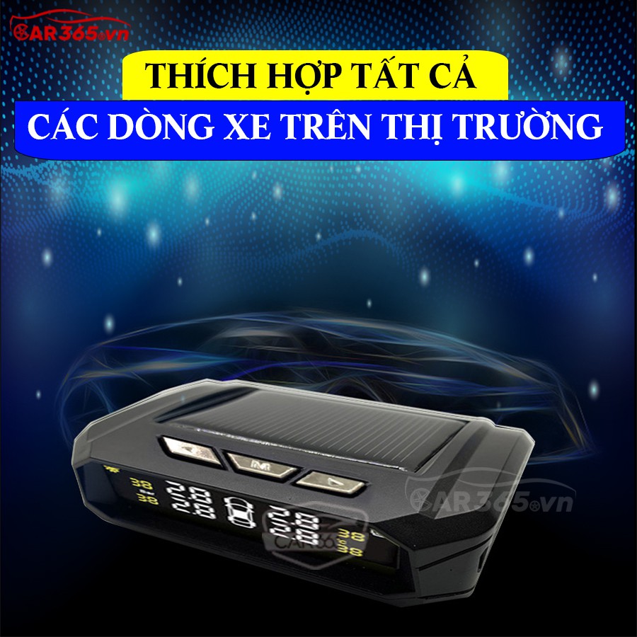 Cảm biến áp suất lốp van ngoài cao cấp thương hiệu CAR365 - Màn LCD hiển thị thông số - Pin năng lương mặt trời - CAR37