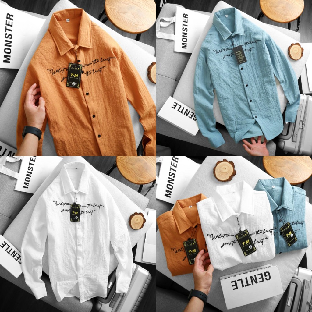 Áo sơ mi nam vải đũi đẹp ,vải đũi mềm chữ thêu | BigBuy360 - bigbuy360.vn