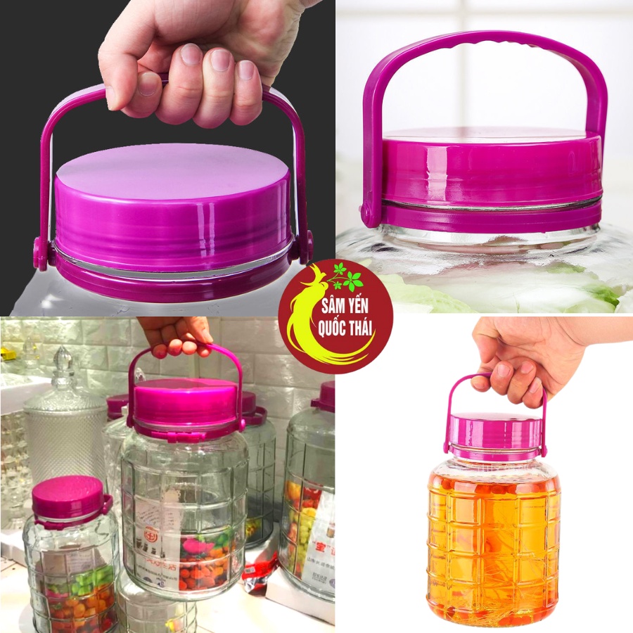 Bình Thuỷ Tinh Ngâm Rượu 10 Lít Nắp Tím  Quai Xách Tiện Lợi. Bình Ngâm Rượu 10L Không Vòi /Có Vòi Rót