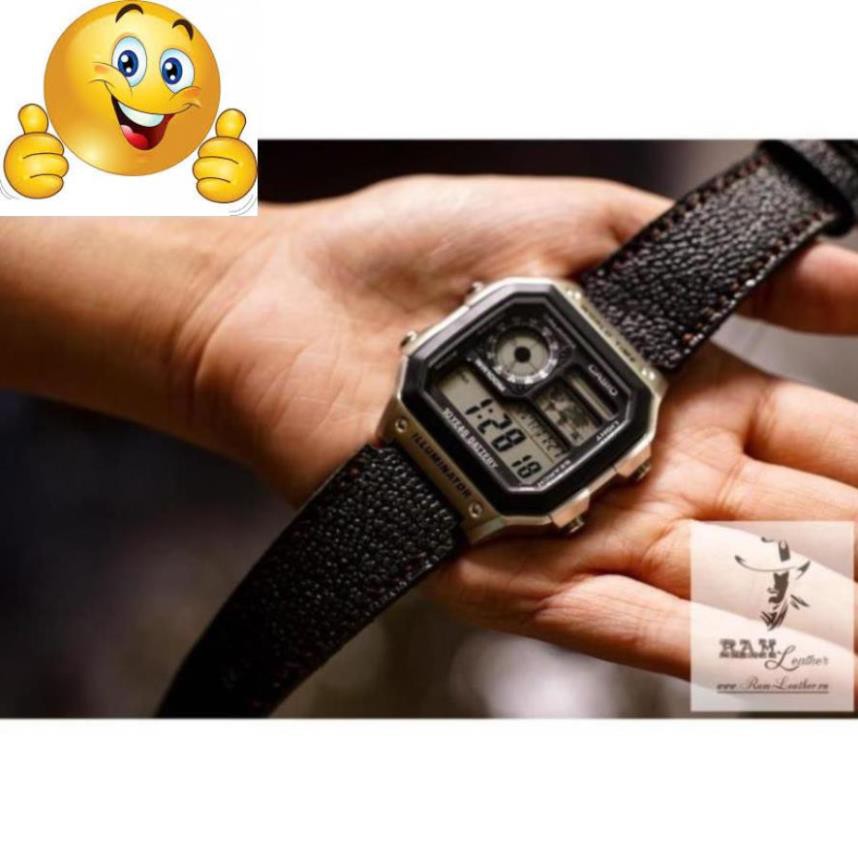 DÂY ĐỒNG HỒ CASIO AE1200/SEIKO5 DA BÒ THẬT 1956 THÉP .