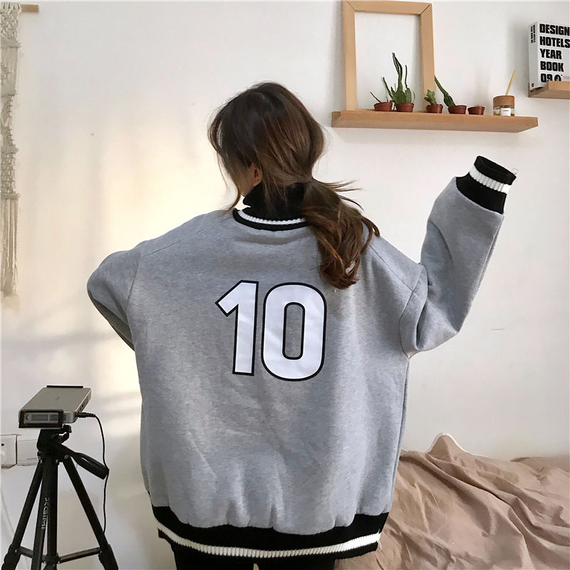 Áo Sweater Cổ Cao Dáng Rộng Phối Nhung Dày Kiểu Hàn Quốc Cá Tính | BigBuy360 - bigbuy360.vn