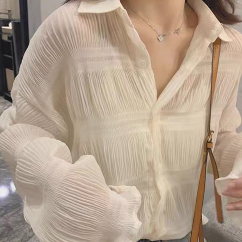 Áo Sơ Mi Chiffon Tay Loe Dáng Rộng Kiểu Hàn Quốc Xinh Xắn Cho Nữ