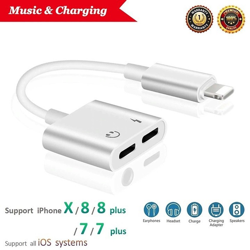 Jack Chia Cổng Iphone 🔴FREESHIP🔴 Giắc Chuyển Đổi 2 Cổng Lightning Vừa Sạc Vừa Cắm Tai Nghe Ổn Định Cho Các Dòng iphone