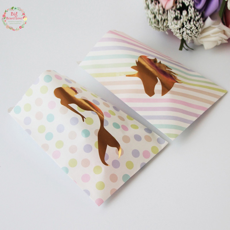 Set 12 Túi Giấy Đựng Kẹo Hình Kỳ Lân Và Nàng Tiên Cá Cho Tiệc Sinh Nhật / Đám Cưới