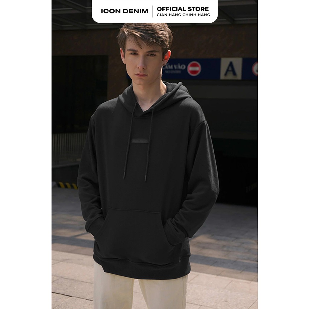 Áo Nỉ Hoodie Có Nón ICON DENIM Unisex Màu Đen Dày Dặn, Có Chữ Ký Thêu Sau Nón | BigBuy360 - bigbuy360.vn