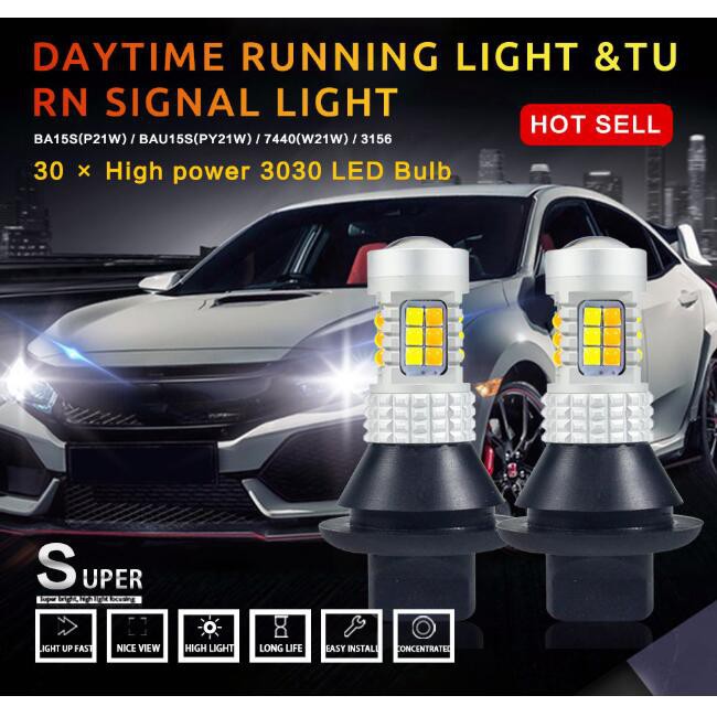 Set 2 Đèn LED Xi Nhan Kevanly T20 Drl Ba15S P21W Bau15S Py21W 7440 W21W T25 3156 3030chips 30SMD 12V