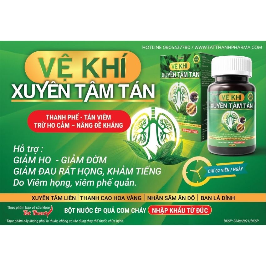 Viên Uống Bảo Vệ Phổi Trước Các Tác Nhân Gây Hại Giảm Ho Tăng Cường Miễn Dịch Xuyên Tâm Tán