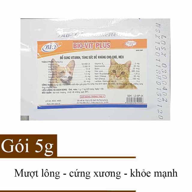 Vitamin bổ sung dinh dưỡng Bio Plus cho chó mèo 5gr
