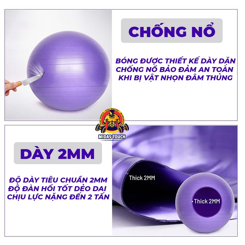 Bóng Tập Gym Yoga Thể Thao Brosman Chính Hãng 100% Cao Cấp + Tặng kèm đồ bơm - 65cm 75cm dày 2mm Chống Trơn Không Nổ