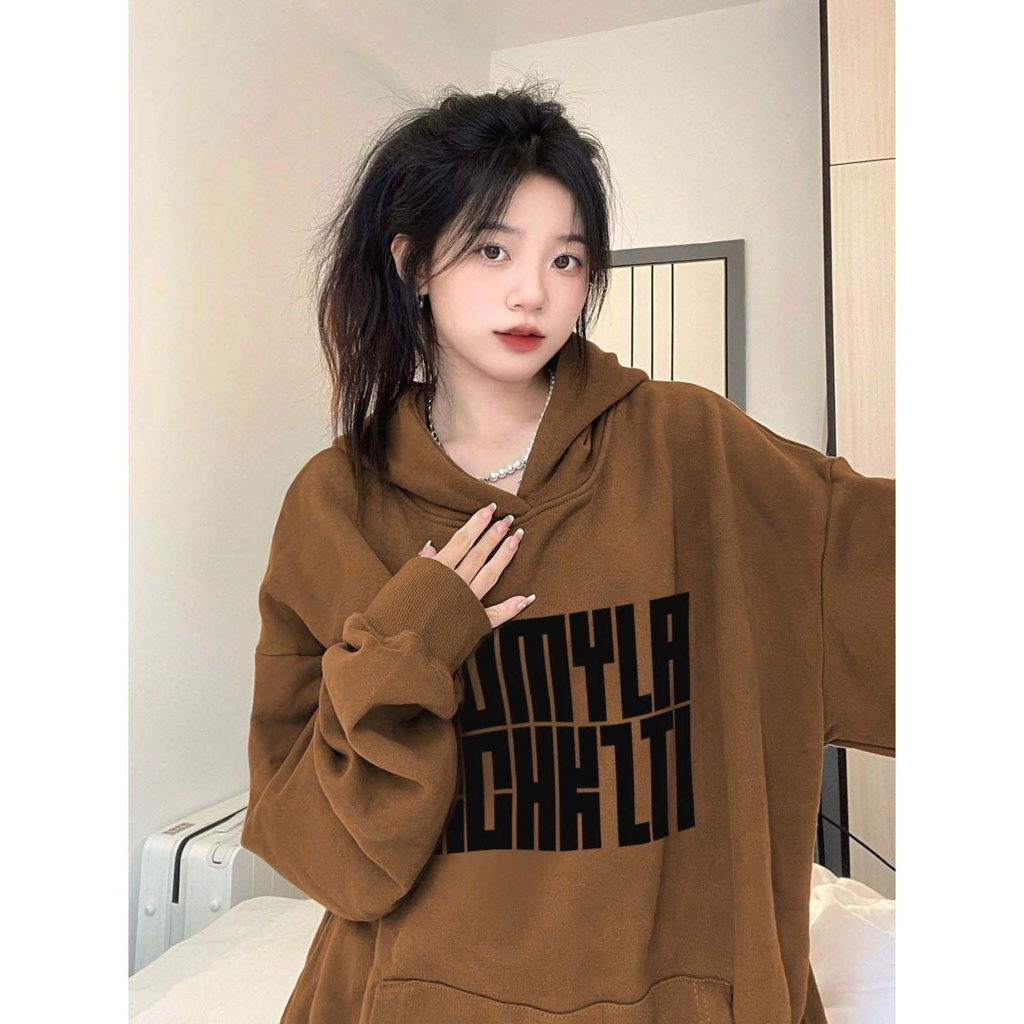 Áo Khoác sweater Dáng Rộng Màu Nâu Đậm Phong Cách Hàn Quốc Cho Nữ