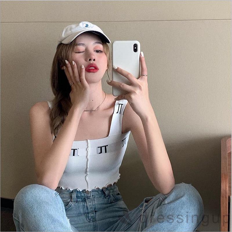 Áo không tay cổ vuông họa tiết in chữ thời trang cho nữ | BigBuy360 - bigbuy360.vn