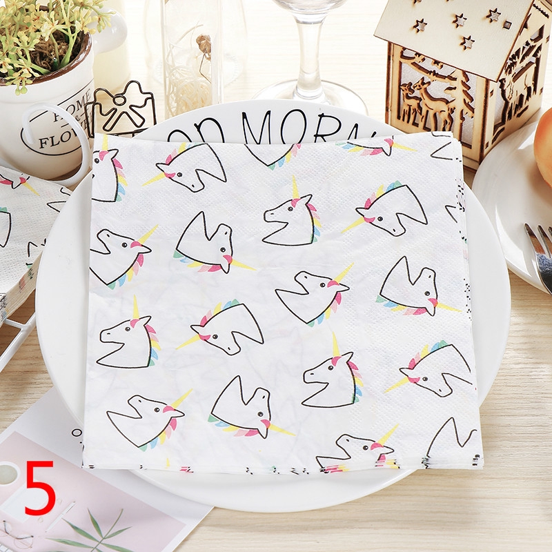 Set 20 Khăn Giấy In Hình Kỳ Lân Hoạt Hình Dễ Thương